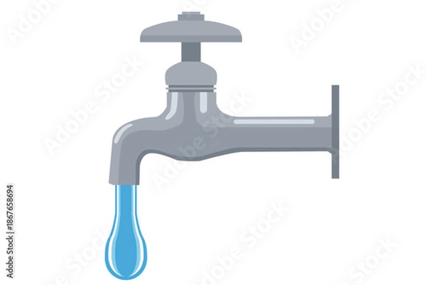 Obraz 凍結した蛇口と氷のしずくのイラスト｜冬の寒さと水道トラブルのイメージ