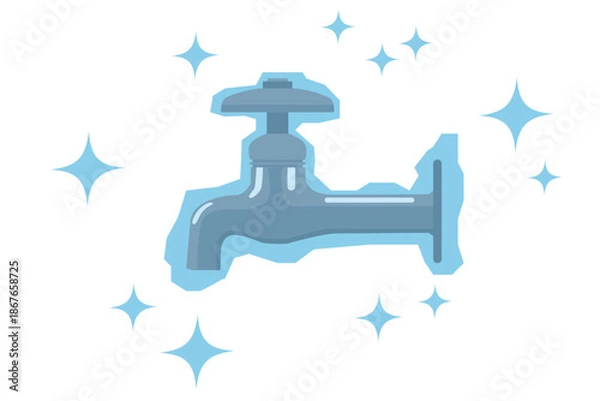 Obraz 凍結した蛇口のイラスト｜冬の寒さと水道インフラを表す生活素材