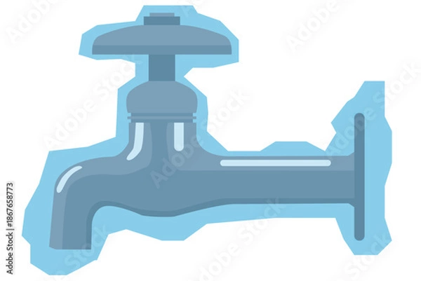 Obraz 凍結した蛇口のイラスト｜冬の寒さと水道インフラを表す生活素材