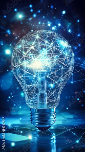 Obraz Glowing digital light bulb innovation concept