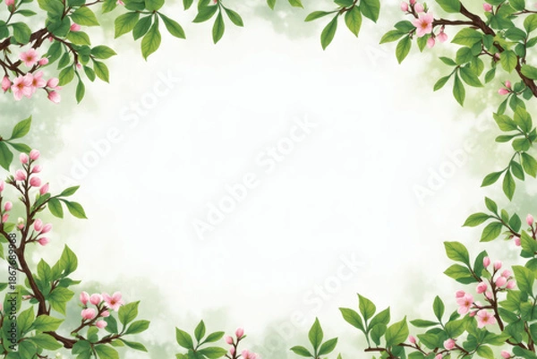 Obraz Spring blossom foliage border with empty white center
