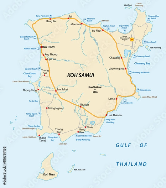 Obraz Koh Samui Beach i mapa wektorowa