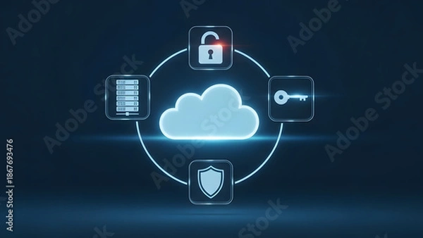 Obraz Cloud security data protection storage network technology digital server key shield lock privacy system internet safe information