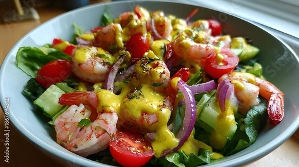 Obraz shrimp salad with vegetables