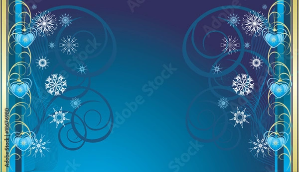 Fototapeta Blue Christmas toys with snowflakes. Banner. Vector