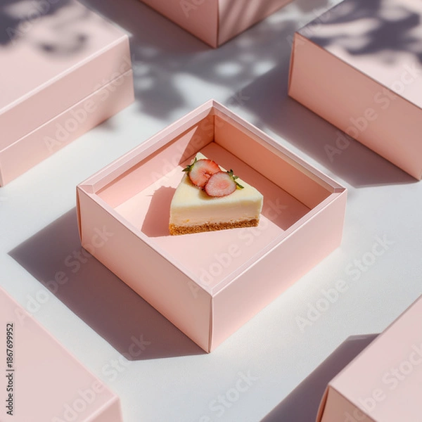 Obraz strawberry cake in a blank flat boxes
