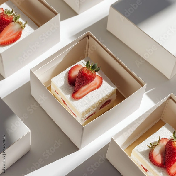 Obraz strawberry cake in a blank flat boxes