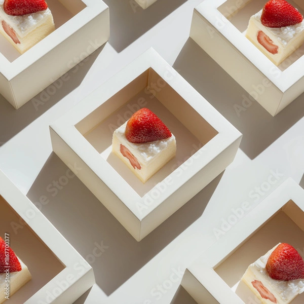 Obraz strawberry cake in a blank flat boxes