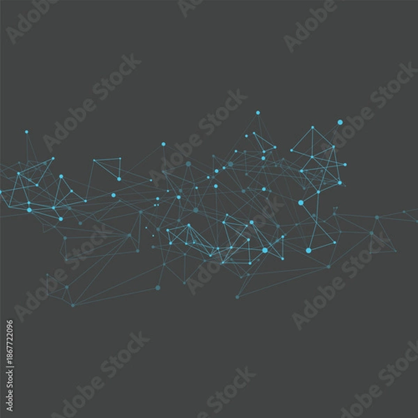 Obraz Tech Universe Glowing Nodes in Virtual Space. Vector Abstract Background