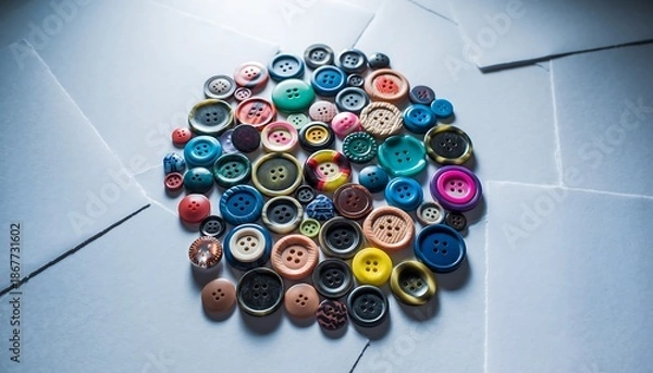 Obraz Colorful Assorted Sewing Buttons Piled on White Background