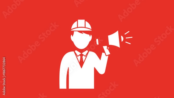 Obraz Construction worker with megaphone announcing important news 1.