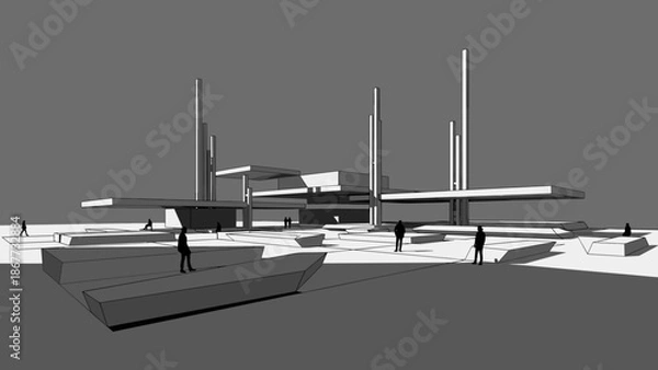 Obraz Modern Architectural Design with Geometric Structures and Open Spaces.