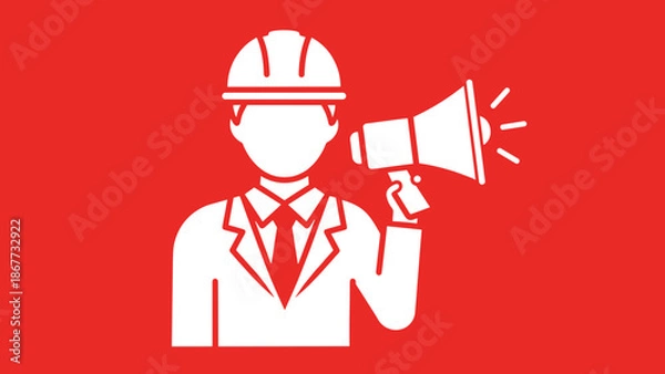 Obraz Construction worker with megaphone announcing important news.