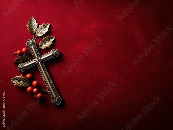 Obraz holly cross on red background