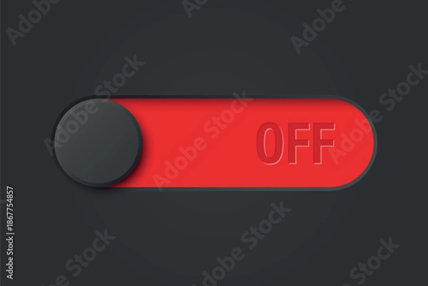 Obraz Vector Black Toggle Switch in Red OFF Position. Modern 3d Interface Element for App or Website Design. UI UX Control Button, Power Toggle Switch Template, Red Slider Red, Switch Icon
