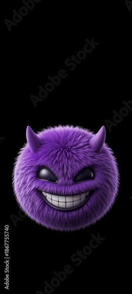 Obraz Mischievous Purple Devil Emoji with Grin