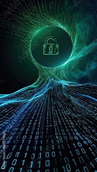 Fototapeta Flowing Binary Code Forming a Secure Lock Symbol