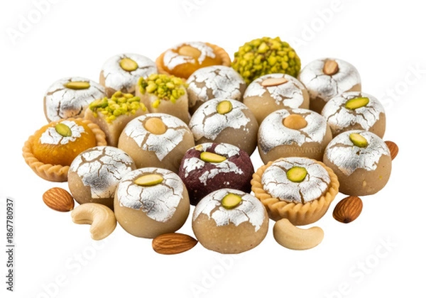 Obraz assorted sugar dusted cookies with nuts platter for ramadan eid mubarak