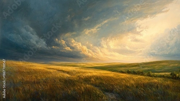 Obraz Golden field, dramatic sky