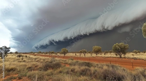 Obraz Massive storm clouds loom over arid landscape