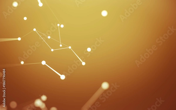 Fototapeta Abstract background. Molecules technology with polygonal shapes, connecting dots and lines. Connection structure. Big data visualization.