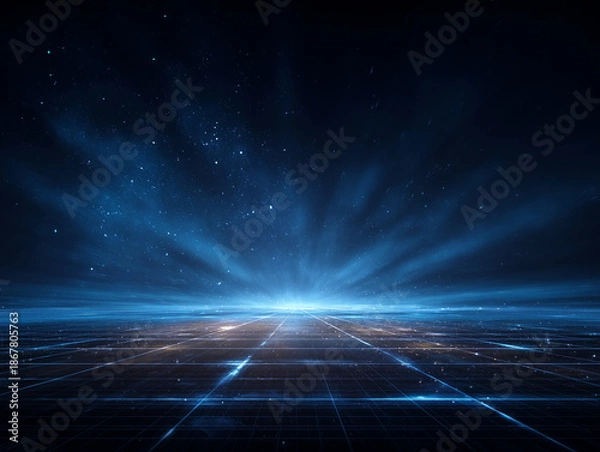 Obraz 未来へ広がるデジタルグリッドの光背景