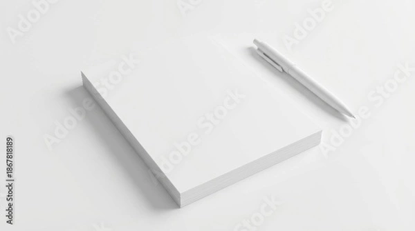 Fototapeta Blank White Paper Stack and Pen
