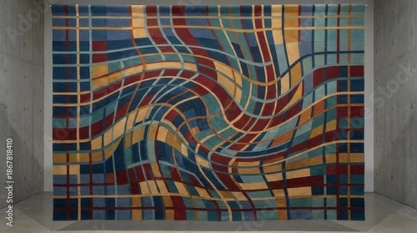 Fototapeta Warped Grid Pattern Textile Artwork