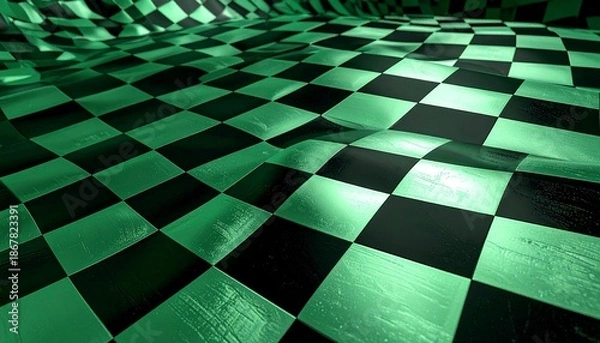 Obraz 緑と黒の市松模様の背景　和風テクスチャ