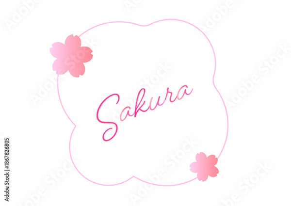 Fototapeta 春のタイトルフレーム　満開の桜　SNSアイキャッチ　　ロゴマークイラスト　日本観光　白背景