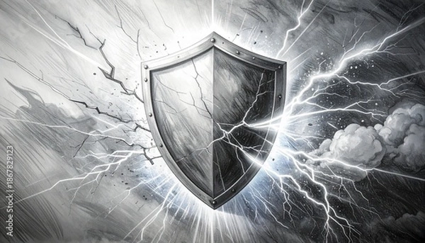 Obraz Shield breaking through a stormy background