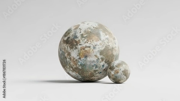 Obraz Speckled stone orbs resting on white surface