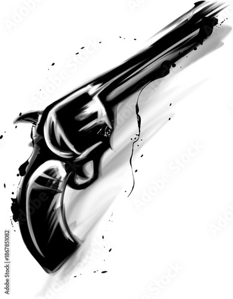 Obraz 墨の拳銃・リボルバー・銃の水墨画挿絵イラスト素材