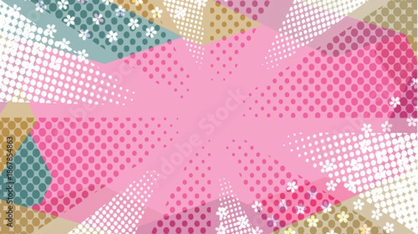 Fototapeta 太陽　スクリーントーン　網点　ピンク　背景