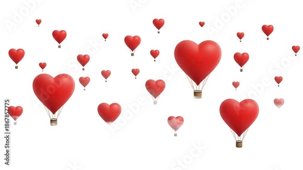 Obraz Floating hearts balloons isolated on transparent background