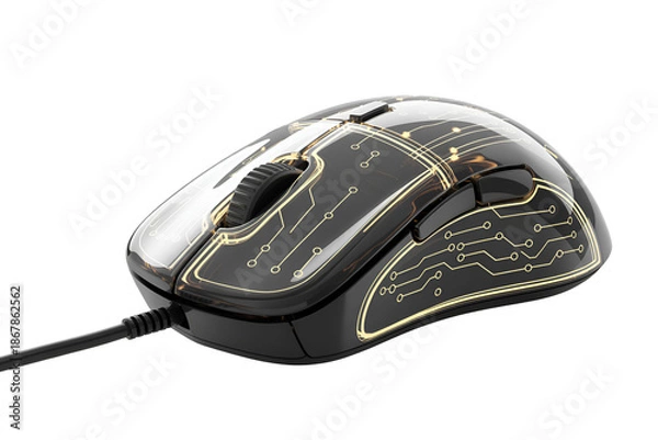 Obraz Transparent computer mouse with internal circuitry visible isolated on transparent background