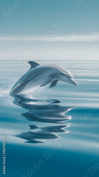 Obraz Dolphin Above Water with Reflection