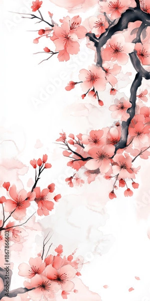 Obraz 日本の伝統模様と水彩の花が優美に融合した装飾背景。季節感や和の趣を演出するイラストとして、動画演出・商品パッケージにも活用可能。