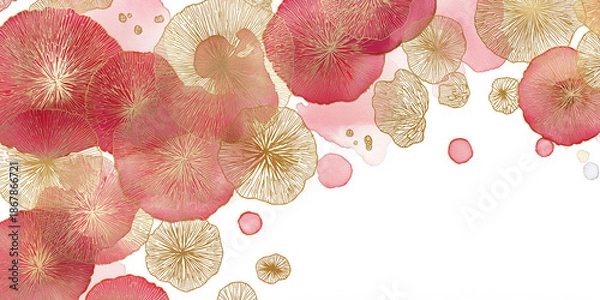 Obraz 繊細に描かれた和の花模様が舞う水彩背景。落ち着きのある配色と構図で、和風コンテンツや高級感ある和雑貨デザインに最適なビジュアル素材。