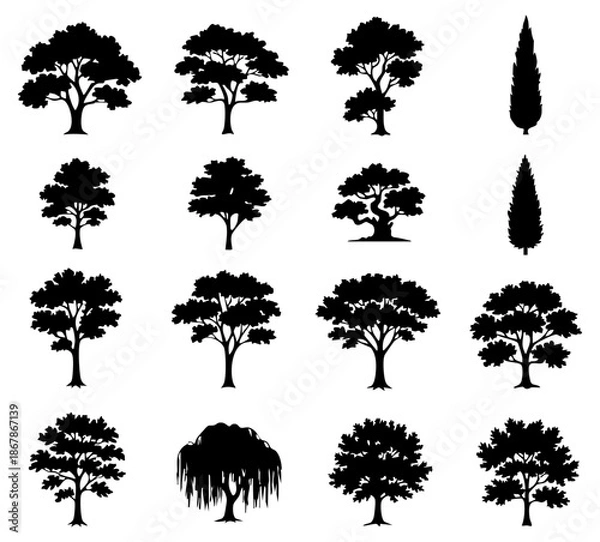 Obraz Various Tree Shapes Black Silhouettes Set