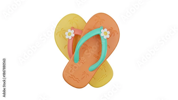 Obraz Vibrant Flip Flops 3D Rendering on a Clean White Background