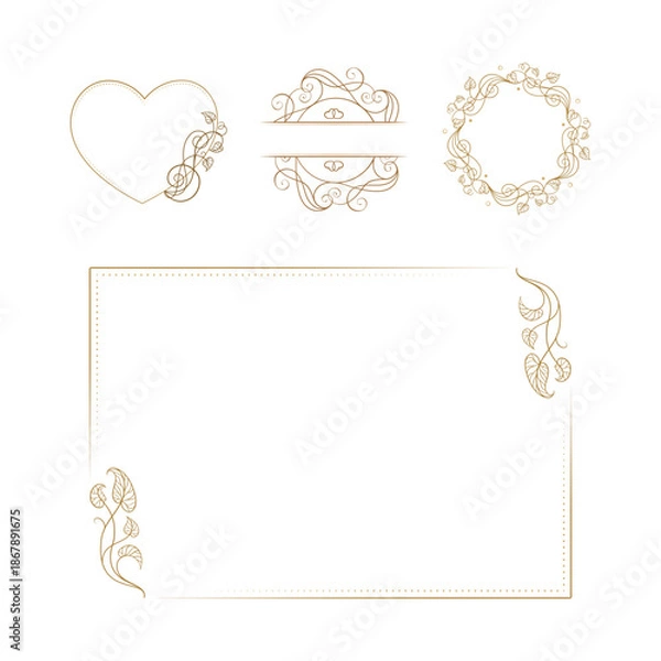 Fototapeta Ornamental frame set with rectangular border and little decorative frames. Elegant vintage elements.