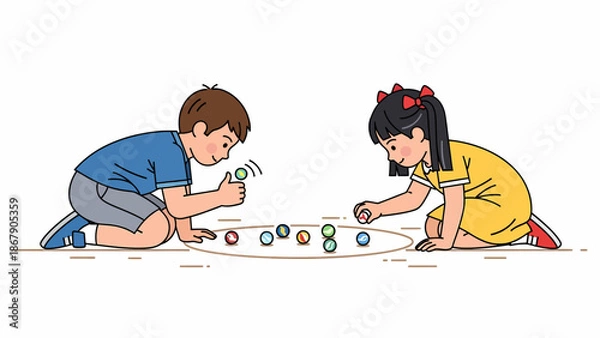 Obraz Children Playing with Marbles on Floor.