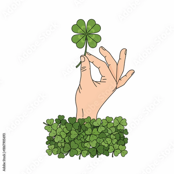Obraz Hand holding a four leaf clover illustration.