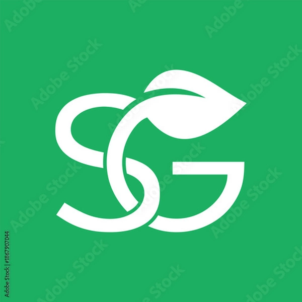 Obraz SG Monogram Logo with Leaf Element on Green Background