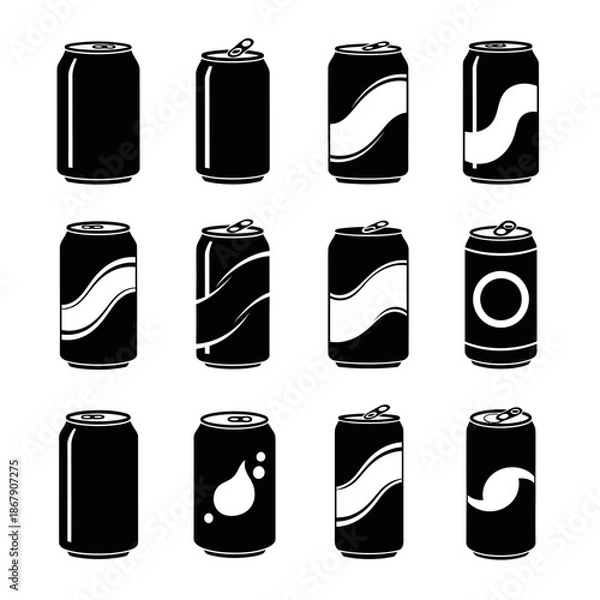 Obraz Beverage Can Assortment Icons Set