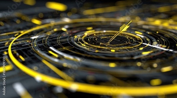 Obraz Abstract Arrow Hitting Target. Futuristic Technology Concept.