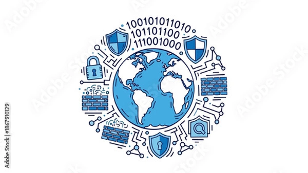 Obraz Global Cybersecurity Network Protecting Digital Information and Data.