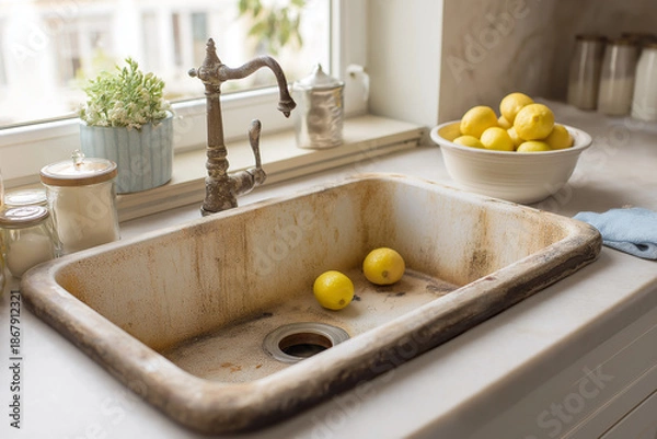 Obraz Dirty kitchen sink hygiene problem