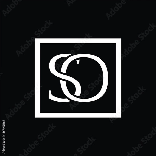Obraz Monogram SO Logo in Black and White Square Frame